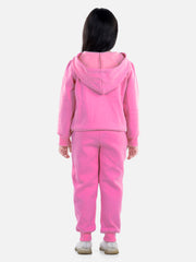 StyleStone Girls Dark Pink Home S'Cool Printed Hooded Track Suit Set