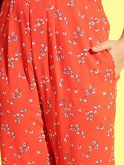 StyleStone Coral Floral Printed Jumpsuit with Belly Cutout