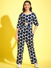 StyleStone Coral Floral Printed Jumpsuit with Belly Cutout