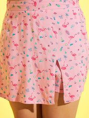 StyleStone Girls Flamingo printed Skorts and White Tie Knot Top Set