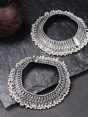 Set of 2 Oxidised Silver-Plated Anklets