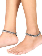 Set of 2 Oxidised Silver-Plated Handcrafted Anklets