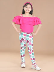 Girls Cotton Floral Printed Jegging and Pink Top