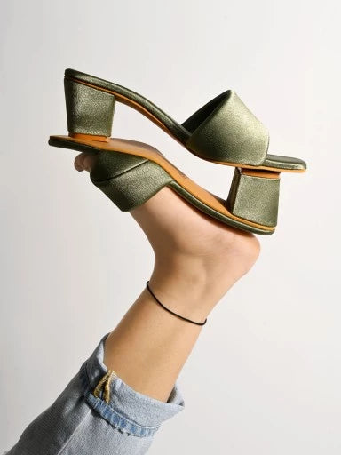 Stylish Solid Green Block Heels For Women & Girls