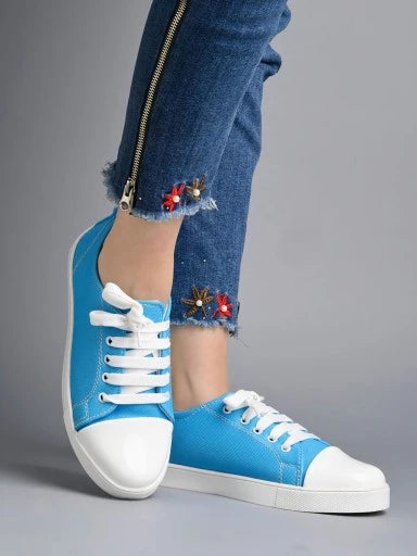 Smart Casual Lace-up Blue Sneakers For Women & Girls