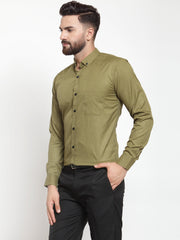 Indian Needle Olive Men's Cotton Solid Button Down Formal Shirts