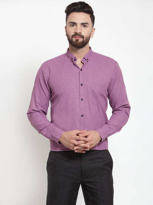 Indian Needle Purple Men's Cotton Solid Button Down Formal Shirts