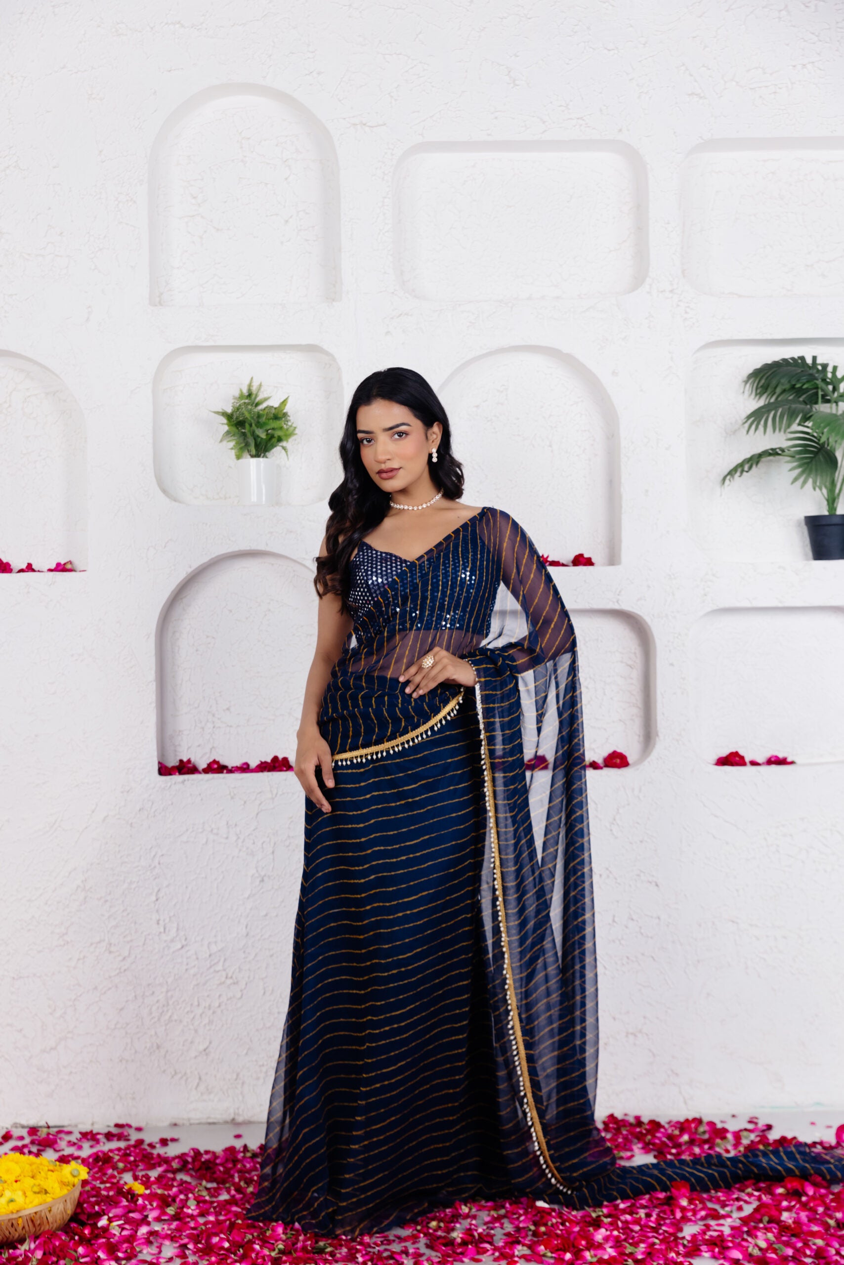 KAIRI MIDNIDHT BLUE LEHERIYA PREDRAPED SAREE