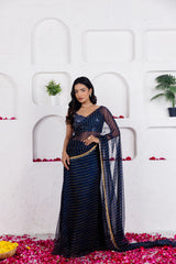 KAIRI MIDNIDHT BLUE LEHERIYA PREDRAPED SAREE