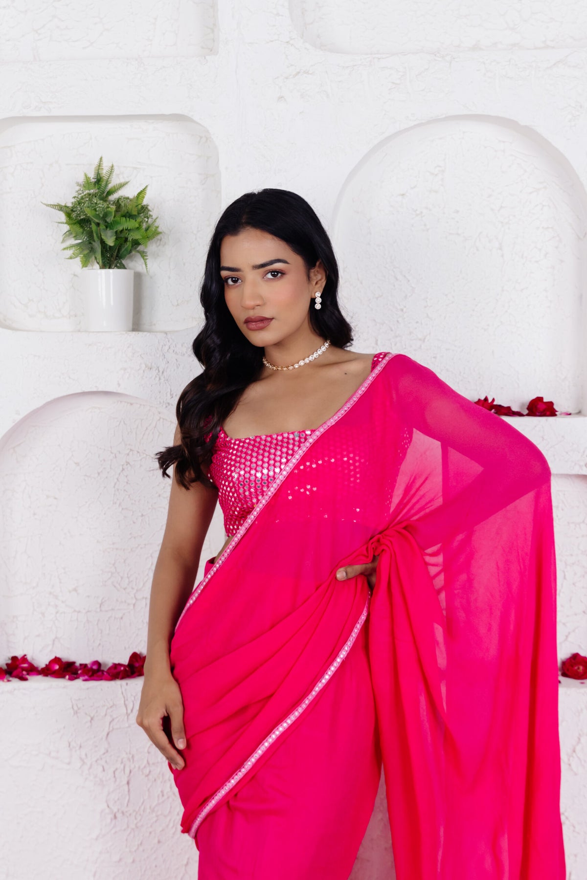 GIA FRENCH ROSE PINK RUFFLE SAREE