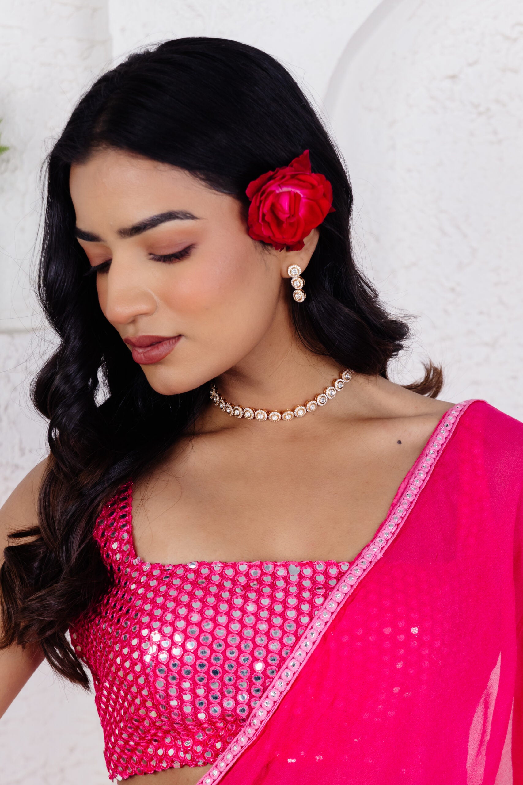 GIA FRENCH ROSE PINK RUFFLE SAREE