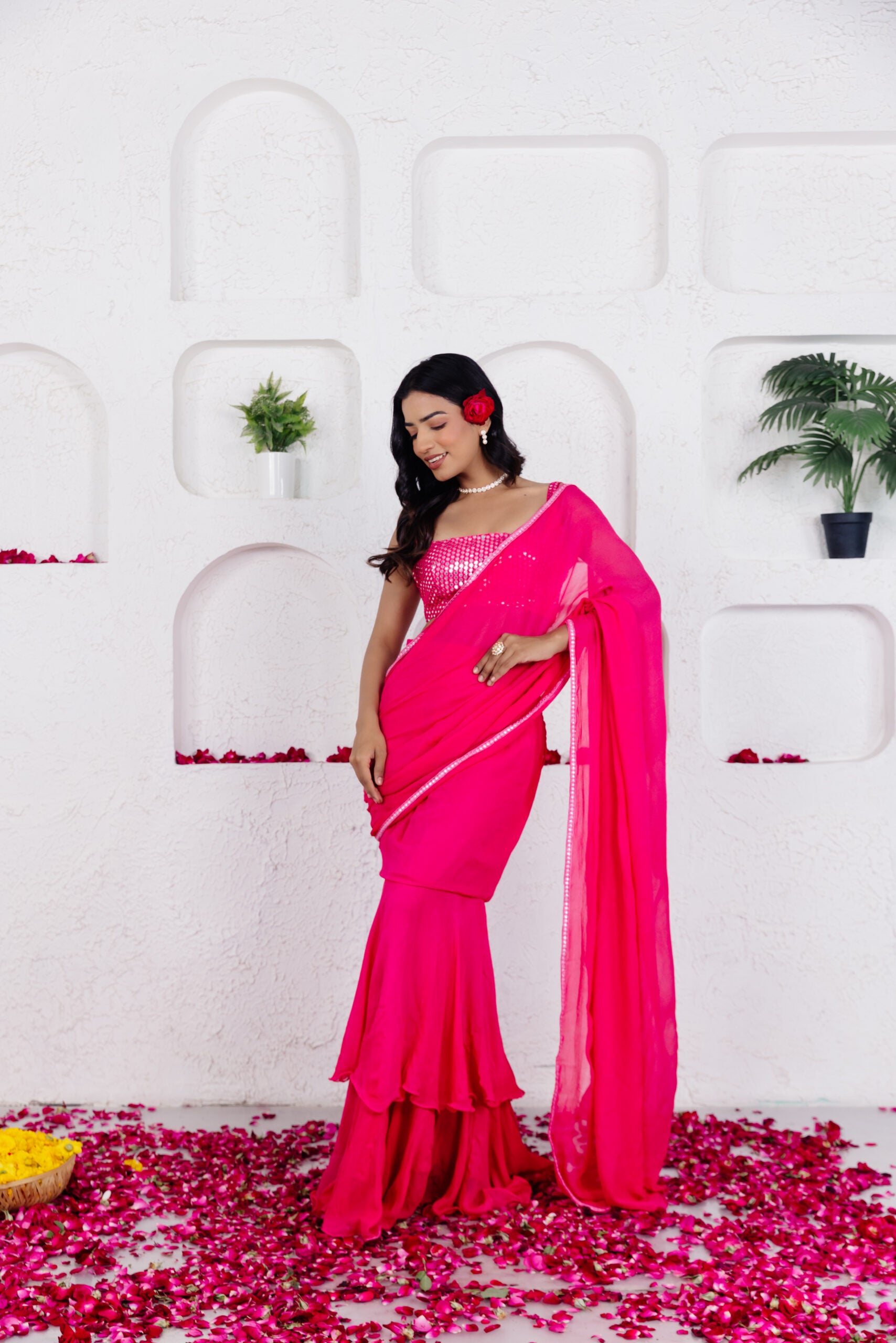 GIA FRENCH ROSE PINK RUFFLE SAREE