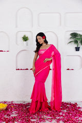 GIA FRENCH ROSE PINK RUFFLE SAREE