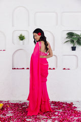 GIA FRENCH ROSE PINK RUFFLE SAREE