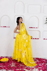 NYSA YELLOW HANDPAINTED ANARKALI SET