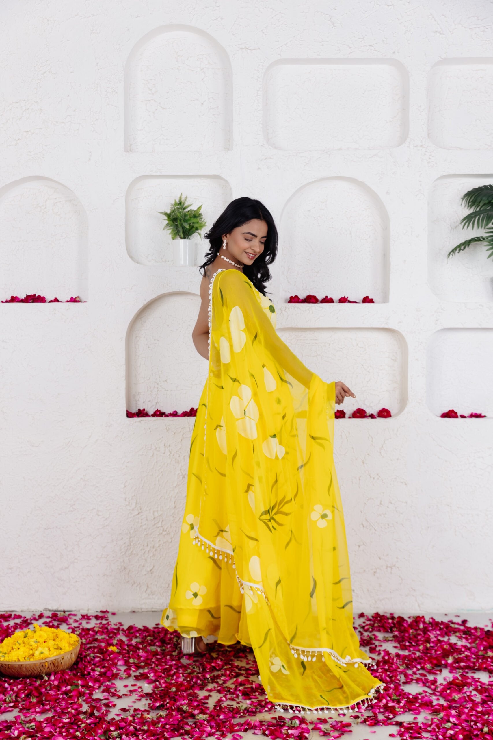 NYSA YELLOW HANDPAINTED ANARKALI SET