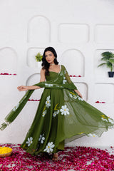 REVA GREEN HANDPAINTED ANARKALI SET