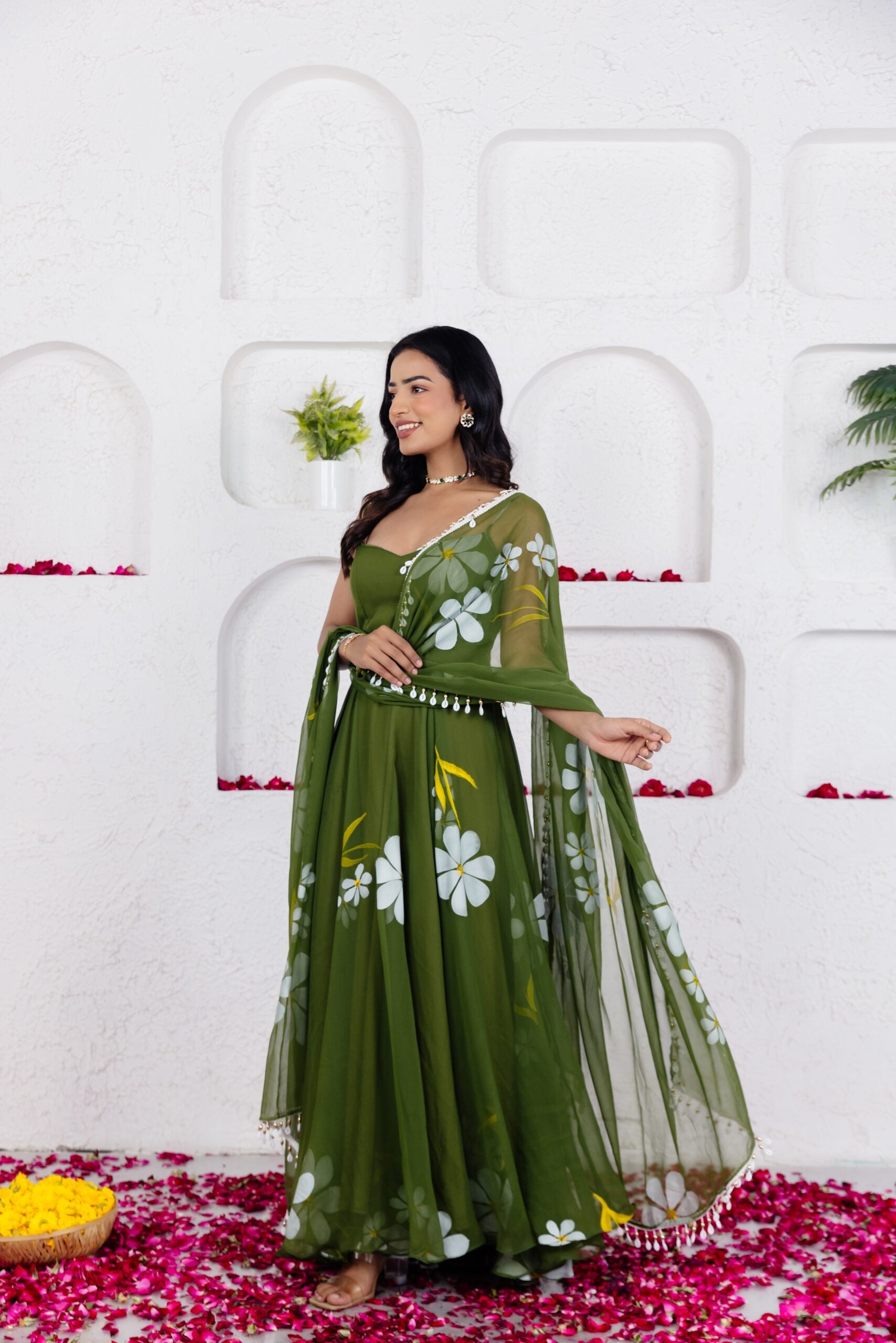 REVA GREEN HANDPAINTED ANARKALI SET