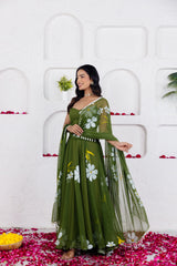 REVA GREEN HANDPAINTED ANARKALI SET