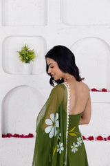 REVA GREEN HANDPAINTED ANARKALI SET