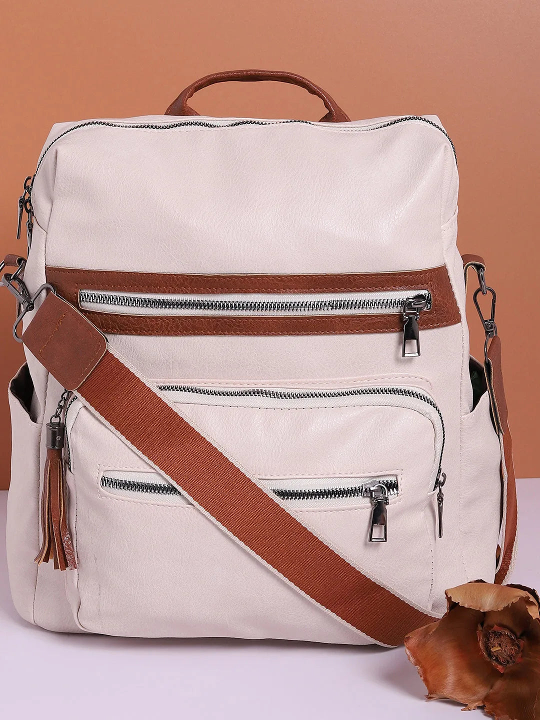 Solid Casual Backpack with Zip Lock For Women