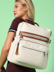 Solid Casual Backpack with Zip Lock For Women