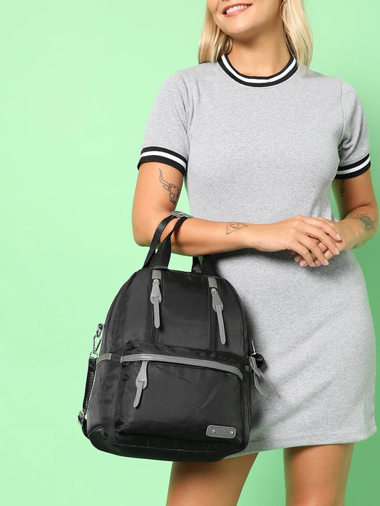 Solid Casual Backpack with Zip Lock For Women