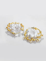 Gold Plated Pearls Hoop Earrings