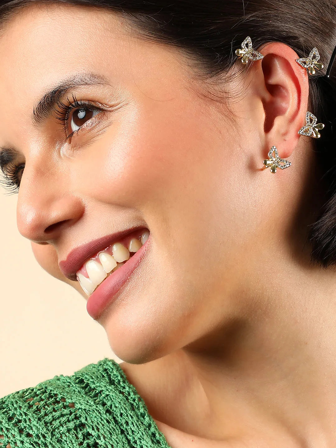 Gold Plated Designer Stone Ear Cuffs