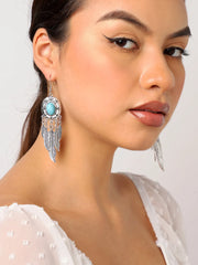 Silver Plated Designer Stone Drop Earring