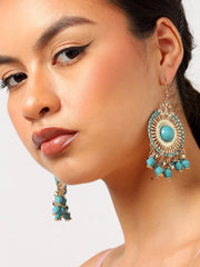 Gold Plated Designer Stone Drop Earring