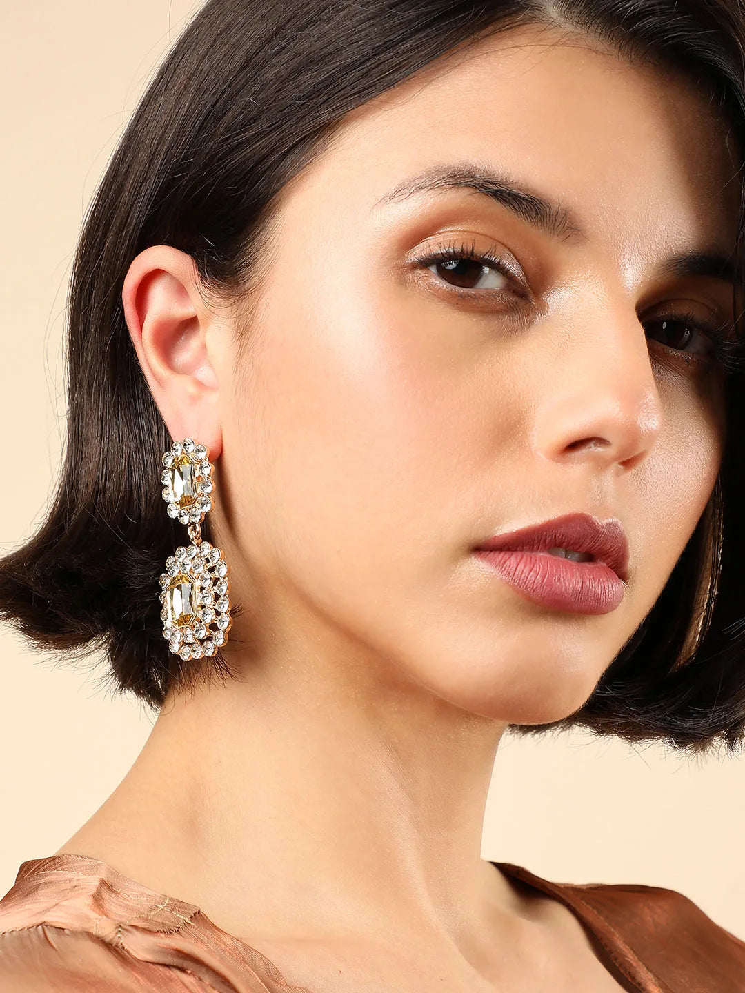 Gold Plated Designer Stone Drop Earring