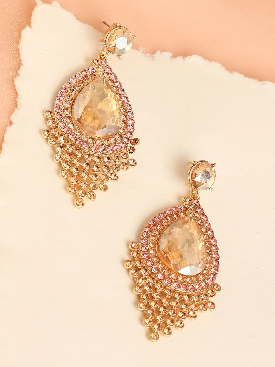 Gold Plated Designer Stone Drop Earring