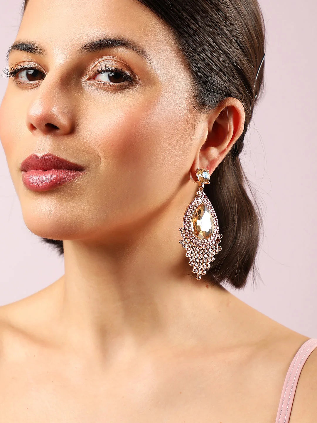 Gold Plated Designer Stone Drop Earring