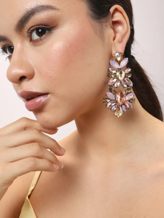 Gold Plated Party Designer Stone Drop Earring