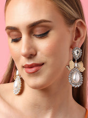 Gold Plated Party Designer Stone and Pearls Drop Earring