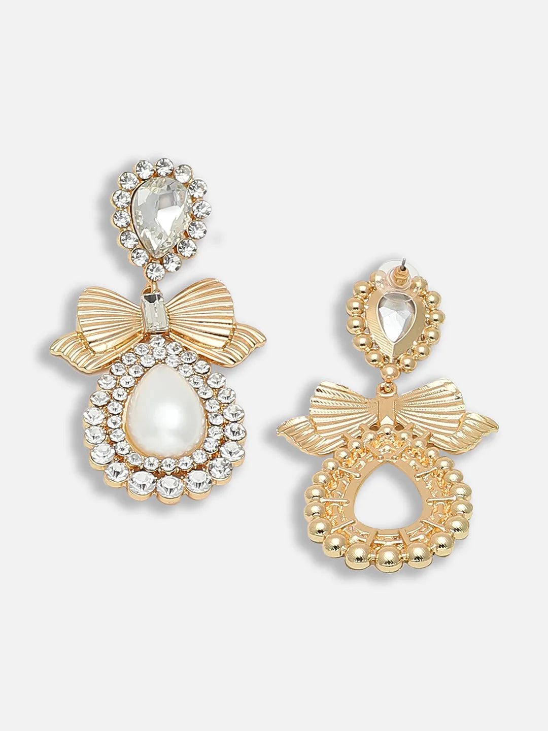 Gold Plated Party Designer Stone and Pearls Drop Earring