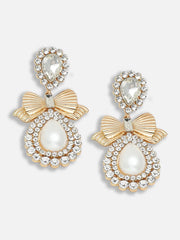 Gold Plated Party Designer Stone and Pearls Drop Earring