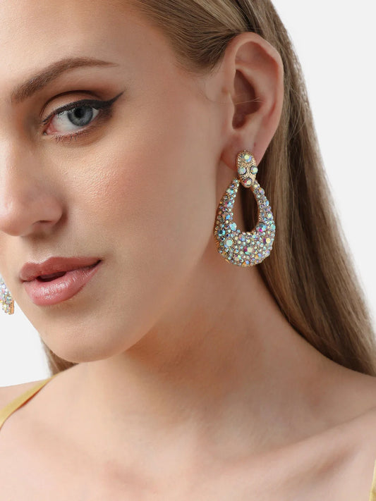 Gold Plated Party Designer Stone Drop Earring