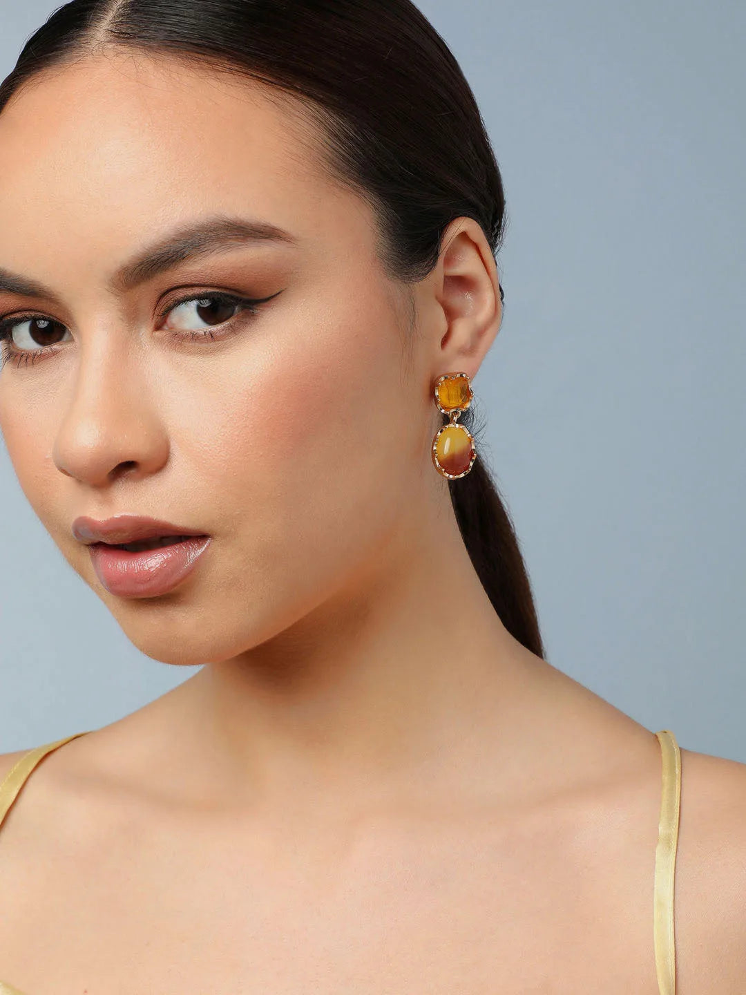 Gold Plated Party Designer Stone Drop Earring