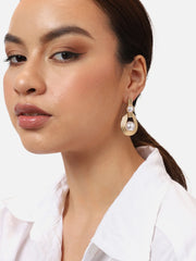 Gold Plated Party Designer Stone and Pearls Drop Earring