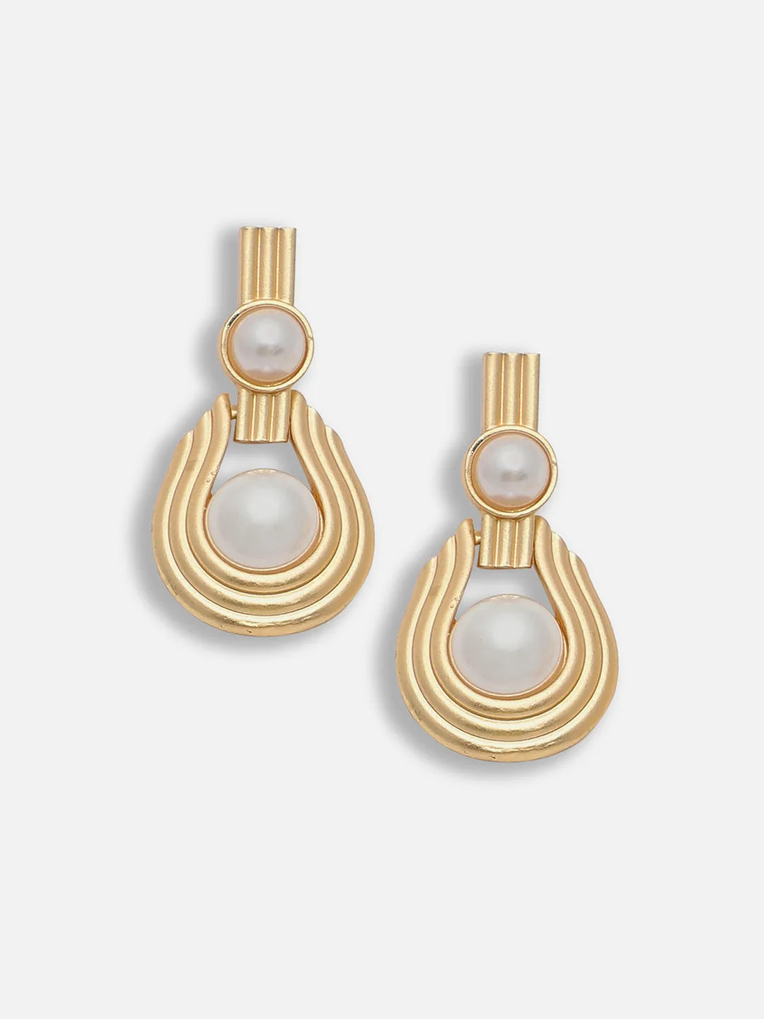 Gold Plated Party Designer Stone and Pearls Drop Earring