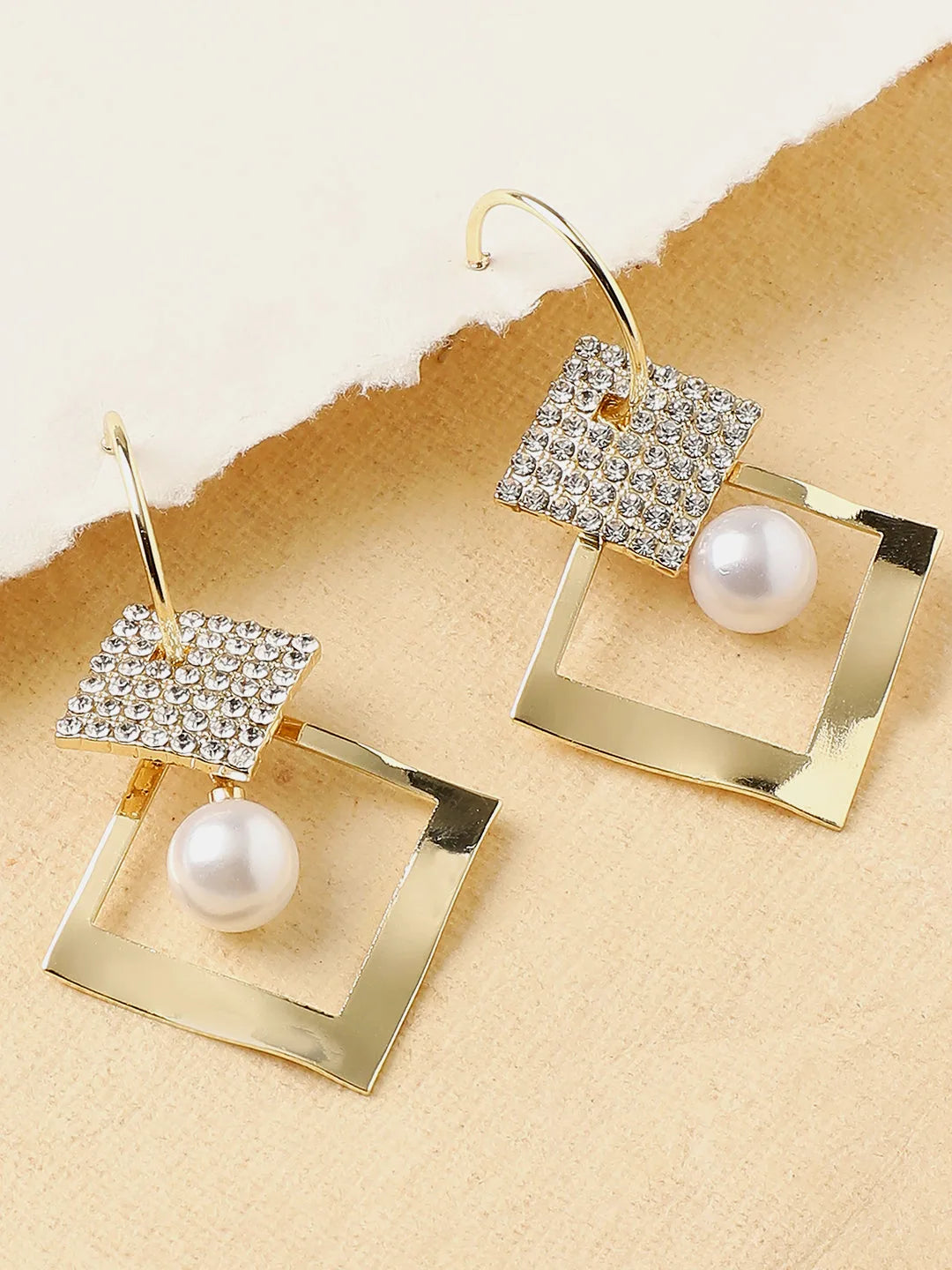 Gold Plated Party Designer Stone and Pearls Drop Earring