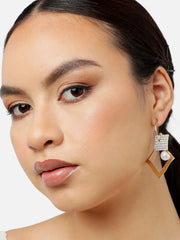 Gold Plated Party Designer Stone and Pearls Drop Earring