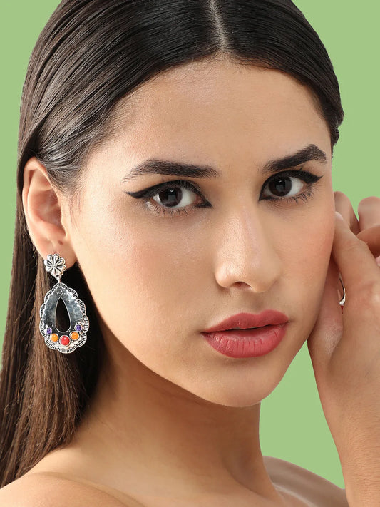 Silver Plated Party Designer Stone Drop Earring