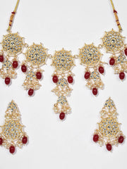 Gold Plated Kundan & Beads Necklace and Earrings Set