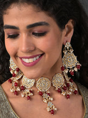 Gold Plated Kundan & Beads Necklace and Earrings Set