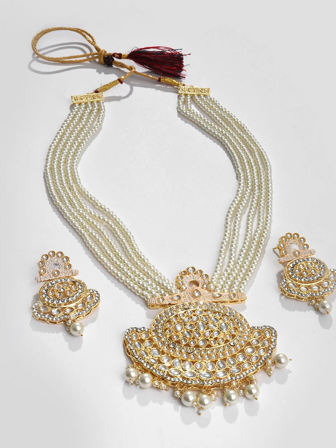 Gold Plated Kundan Pearl Necklace and Earrings Set