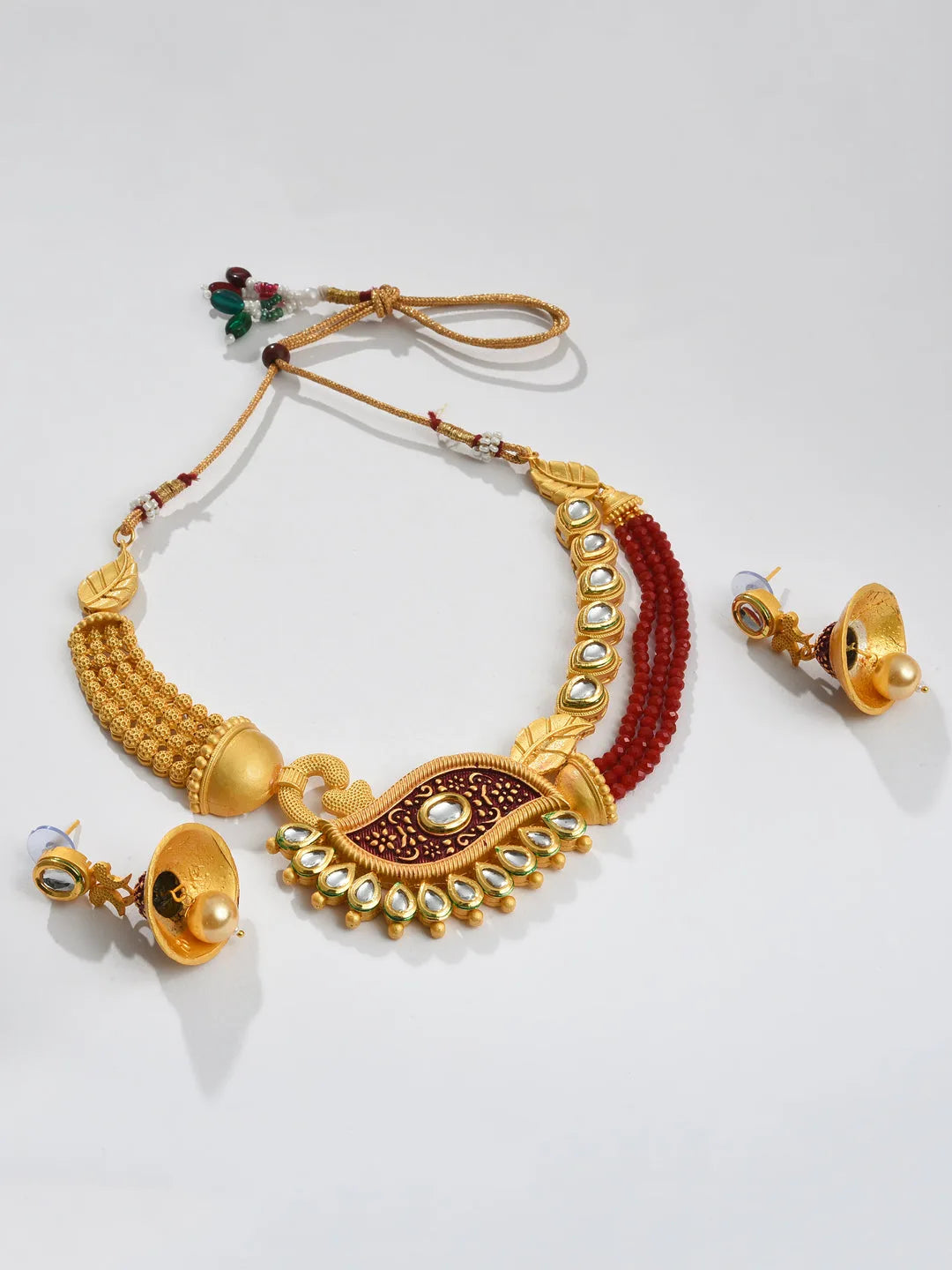 Gold Plated Designer Stone Beaded Necklace and Earrings Set