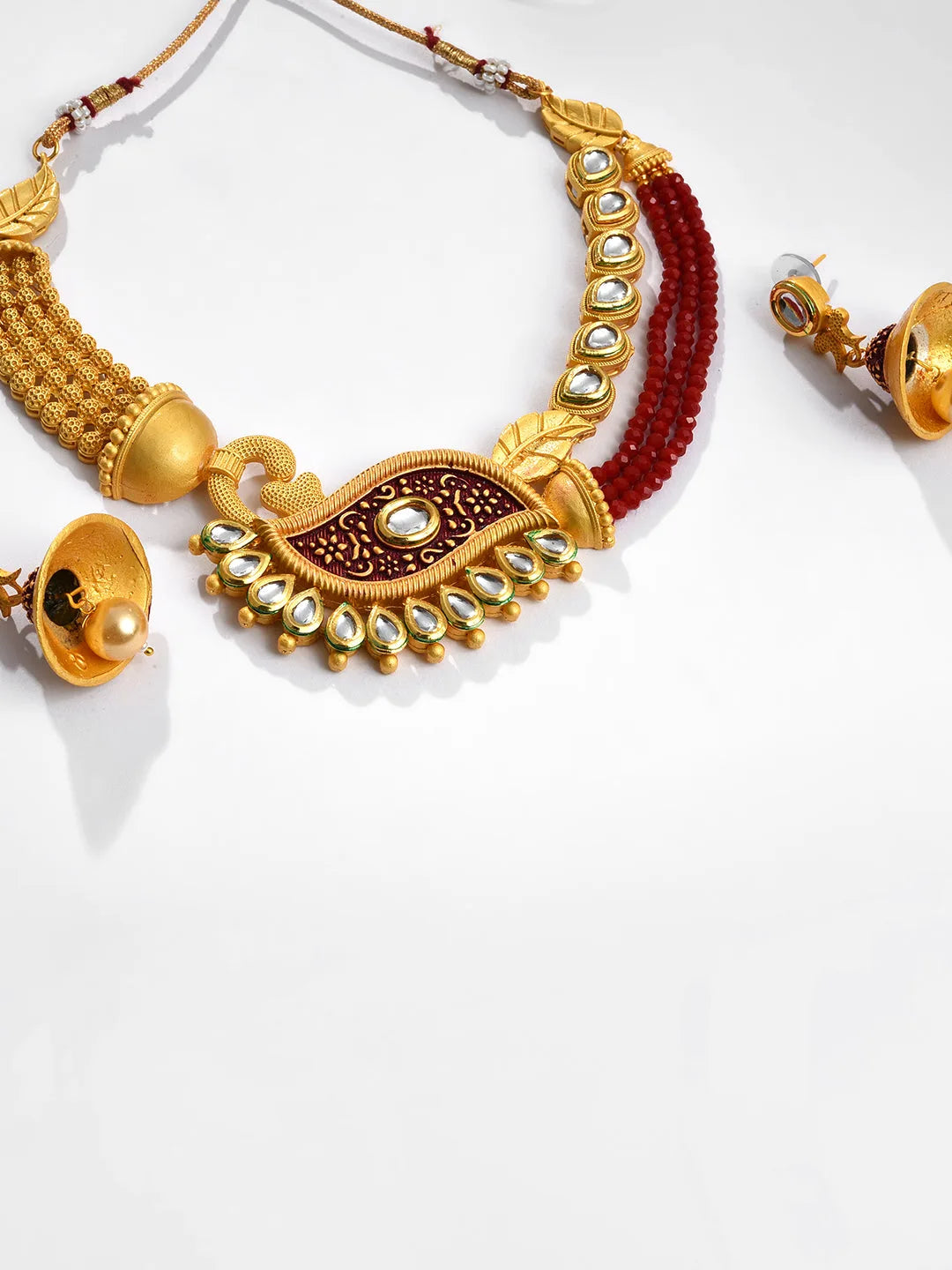 Gold Plated Designer Stone Beaded Necklace and Earrings Set